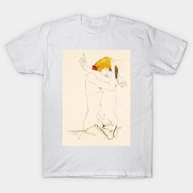 Two Women Embracing (1913) by Egon Schiele T-Shirt by WAITE-SMITH VINTAGE ART